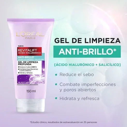 Revitalift Ácido Hialurónico Gel De Limpieza Profunda Anti-Brillo L'Oréal Paris - Imagen 2